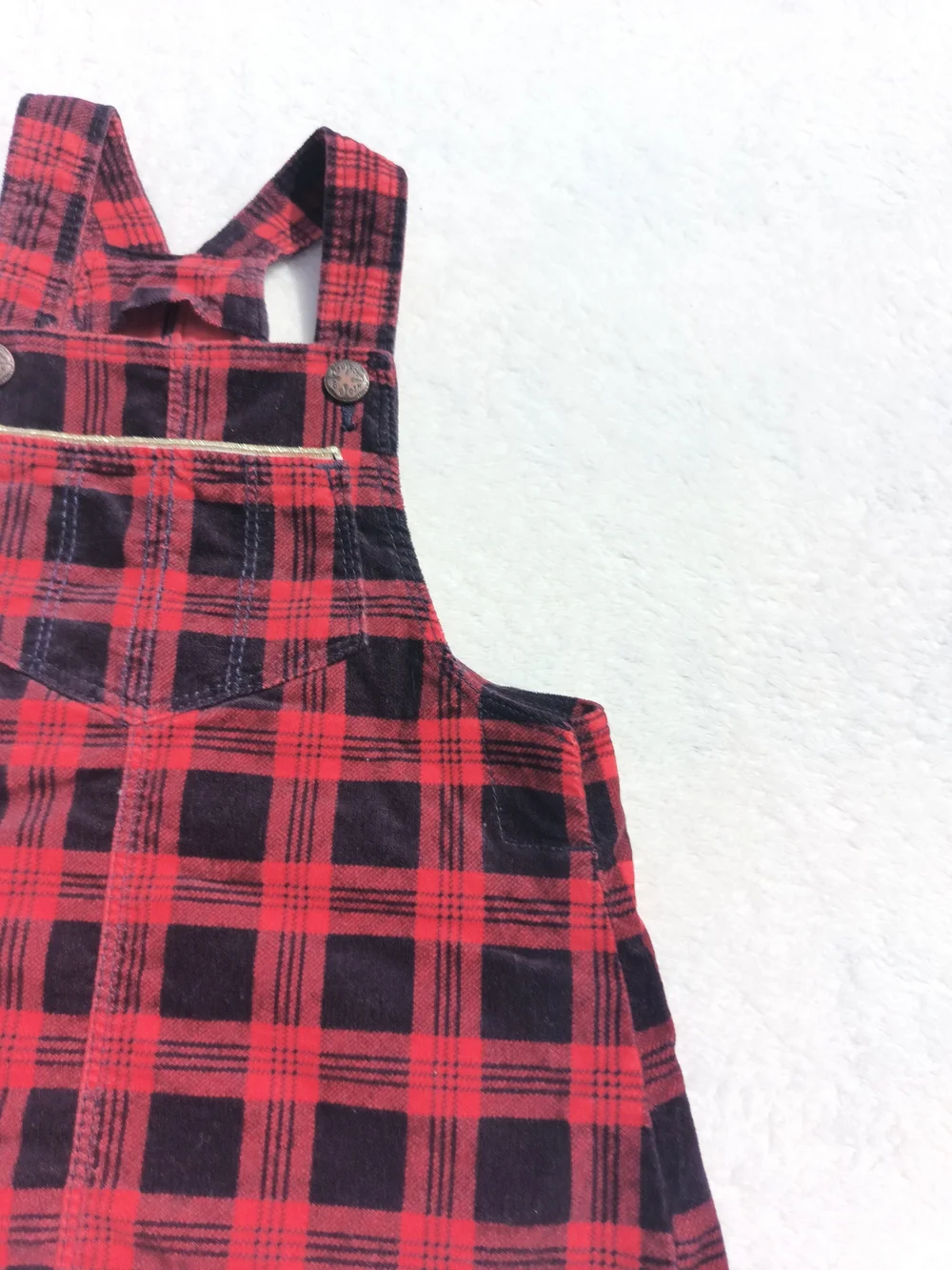OshKosh B'gosh Red and Black Plaid Pinafore Overalls